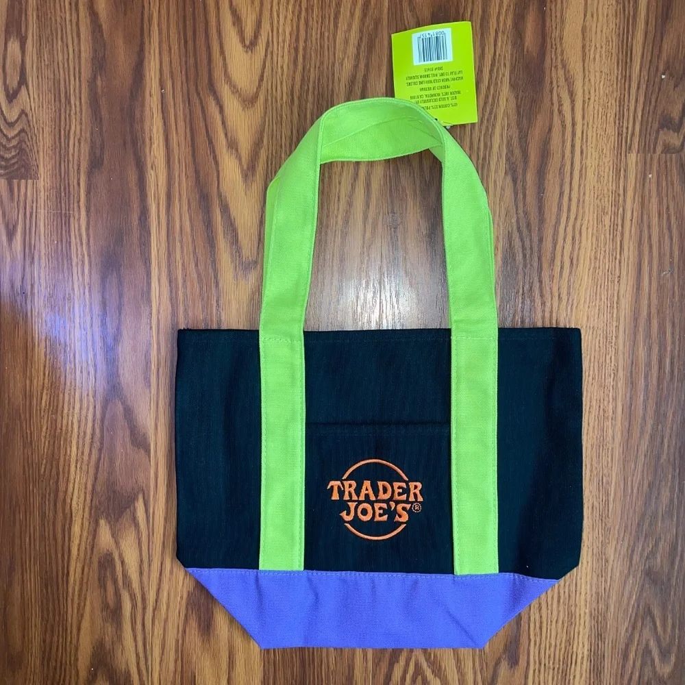 NWT Trader Joe’s Limited Edition Trick or Treat Mini Canvas Tote Bag Multi Color - Picture 2 of 4
